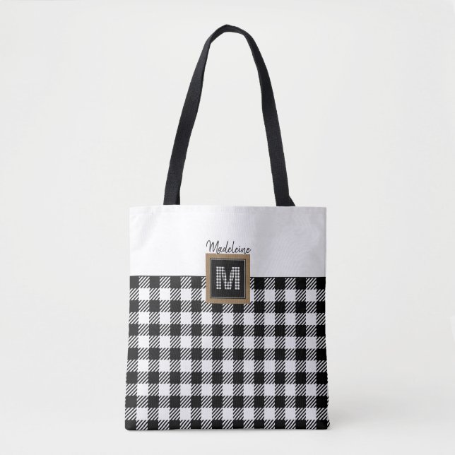 Tote Bag Buffalo noir et blanc plaqué Monogramme classique (Devant)