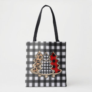 Tote Bag Buffalo Plaid Campagne Style Arbres de Noël