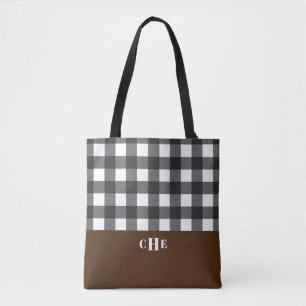 Tote Bag Buffle blanc noir moderne plaqué avec Monogramme