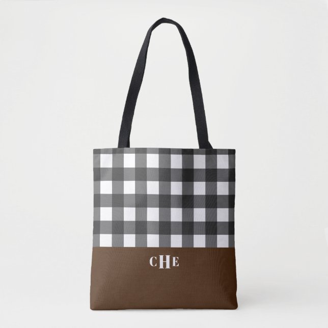 Tote Bag Buffle blanc noir moderne plaqué avec Monogramme (Devant)