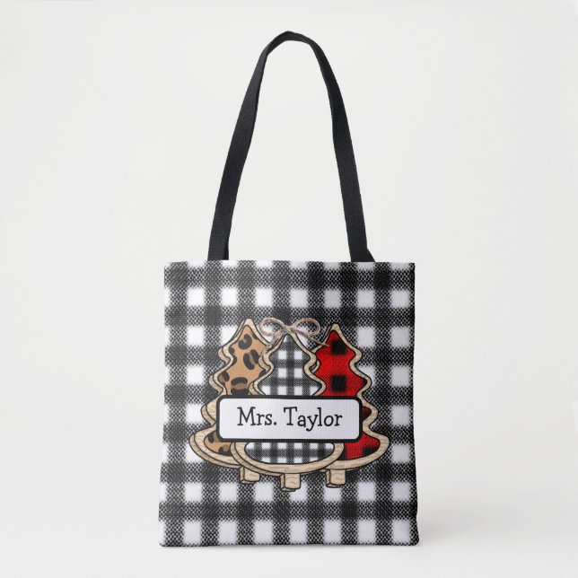 Tote Bag Buffle personnalisé Plaid Pays Arbres de Noël (Devant)