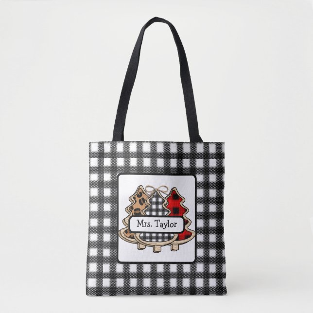 Tote Bag Buffle personnalisé Plaid Pays Arbres de Noël (Devant)
