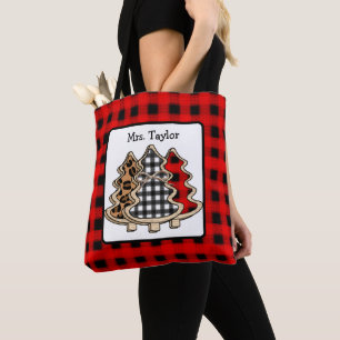 Tote Bag Buffle personnalisé Plaid Pays Arbres de Noël
