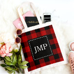 Tote Bag Buffle rouge moderne posé | Initiale personnelle<br><div class="desc">Elevez votre style avec notre produit moderne Red Buffalo Plaid Personal Initial,  disponible exclusivement sur Zazzle! Que vous cherchiez à ajouter une touche de charme rustique à votre garde-robe ou que vous cherchiez un cadeau personnalisé parfait,  ce produit est conçu pour vous.</div>