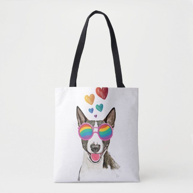 Tote Bag Bull Terrier Chien avec Coeurs Saint-Valentin (Devant)