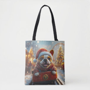 Tote Bag Bull Terrier Chien Montagnes Russes Noël
