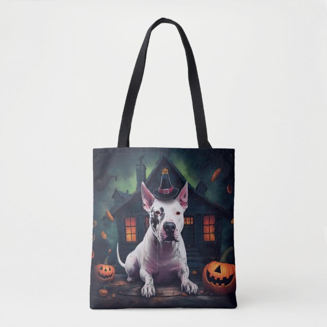 Tote Bag Bull Terrier Citrouilles Halloween Épouvantable (Devant)