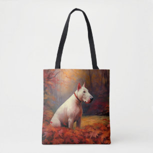 Tote Bag Bull Terrier dans les feuilles d'automne qui tombe