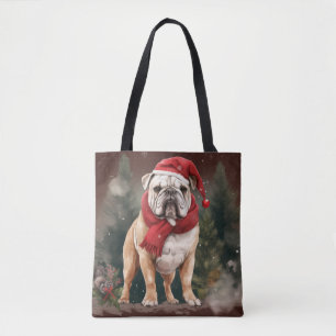 Tote Bag Bulldog à Noël de neige