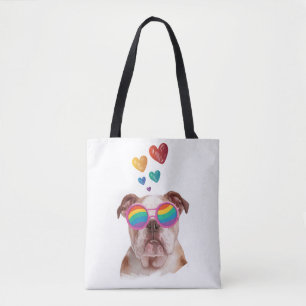 Tote Bag Bulldog anglais avec des coeurs Saint-Valentin