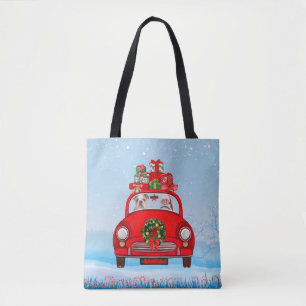 Tote Bag Bulldog Anglais En Voiture Avec Le Père Noël