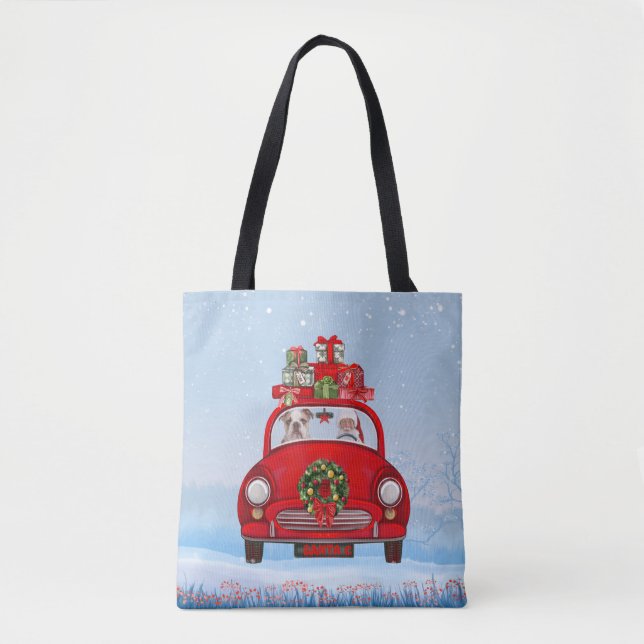 Tote Bag Bulldog Anglais En Voiture Avec Le Père Noël (Devant)