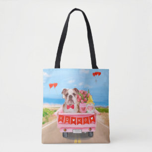 Tote Bag Bulldog anglais Saint-Valentin Coeurs de camion