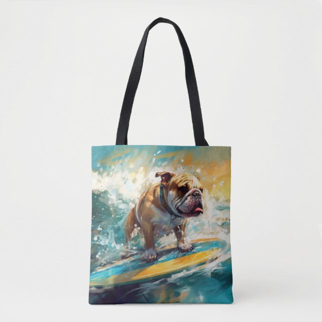 Tote Bag Bulldog Beach Surf Peinture (Devant)