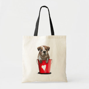 Tote Bag Bulldog Bucket Of Love Red