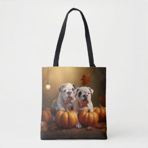 Tote Bag Bulldog Chiot Automne Citrouille de plaisir
