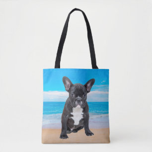Tote Bag Bulldog Français Assis Sur La Plage