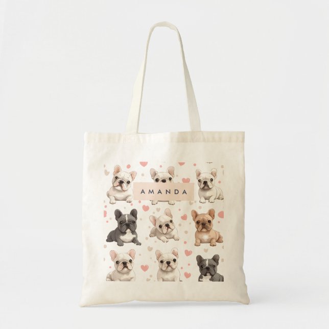 Tote Bag Bulldog français mignon personnalisé avec monogram (Devant)