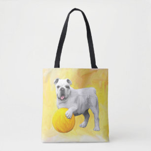 Tote Bag Bulldog Jouer avec Ball Watercolor Art Peinture