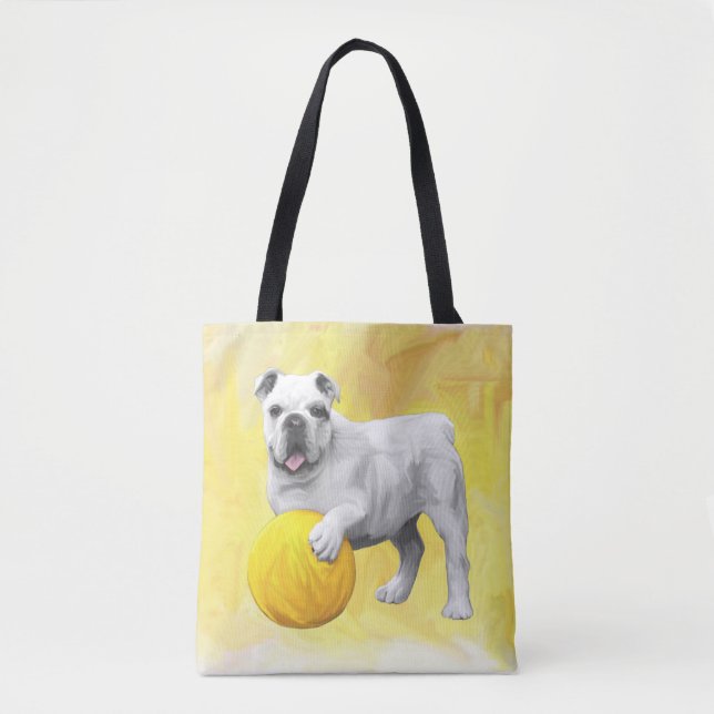 Tote Bag Bulldog Jouer avec Ball Watercolor Art Peinture (Devant)