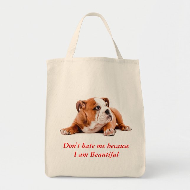 Tote Bag Bulldog ne me hait pas...Je suis une belle épiceri (Devant)