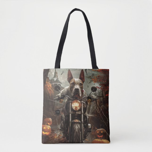 Tote Bag Bulle Terrier Riding Moto Halloween effrayant (Devant)