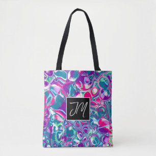 Tote Bag Bulles turquoise et rose Fluid Art