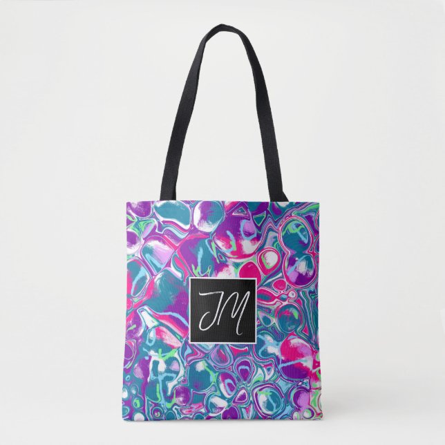 Tote Bag Bulles turquoise et rose Fluid Art (Devant)