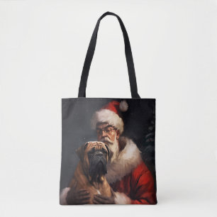 Tote Bag Bullmastiff avec le Père Noël Festif de Noël 