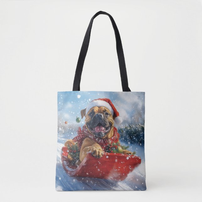 Tote Bag Bullmastiff Chien dans la corniche Laissez-le neig (Devant)