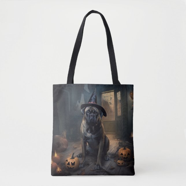 Tote Bag Bullmastiff Citrouilles Halloween effrayant (Devant)