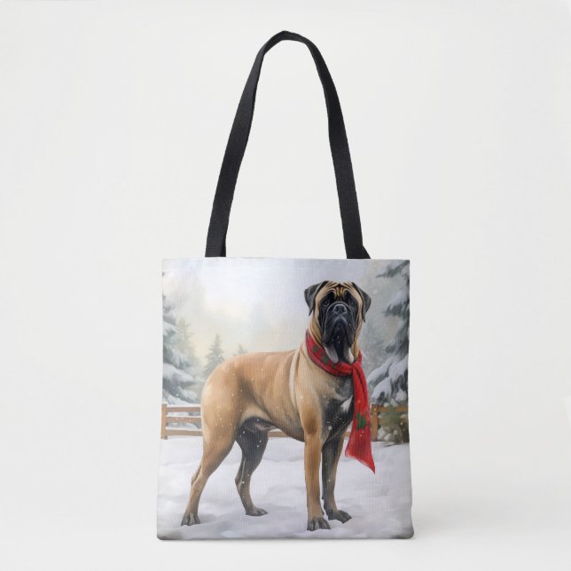 Tote Bag Bullmastiff dans la neige à Noël (Devant)