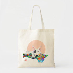 Tote Bag Bullterrier blanc sur Patchwork - Art