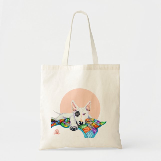 Tote Bag Bullterrier blanc sur Patchwork - Art (Devant)