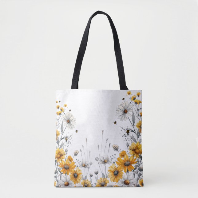 Tote Bag Bumble abeilles et marguerites Lover Daisy Flower  (Devant)