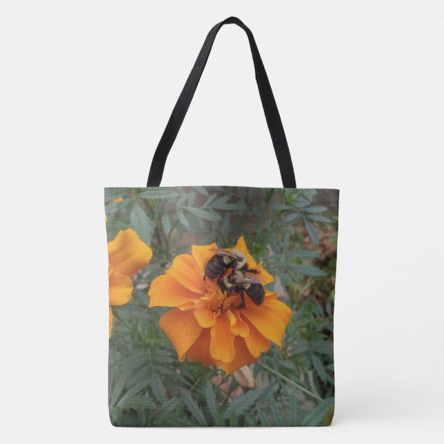 Tote Bag Bumblebees on Marigold Flower (Devant)