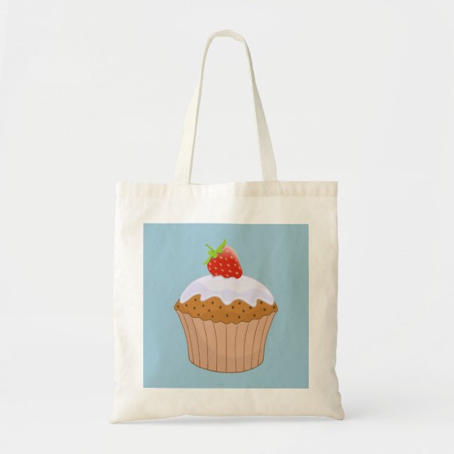 Tote Bag Bun aux fraises sur Blue Cute (Devant)