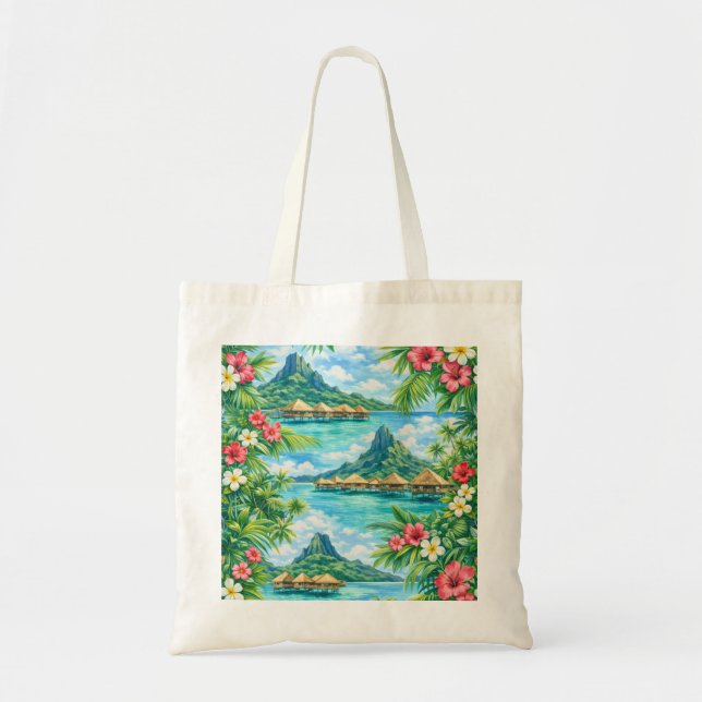 Tote Bag Bungalow sur l'eau de Bora Bora Tropical (Devant)