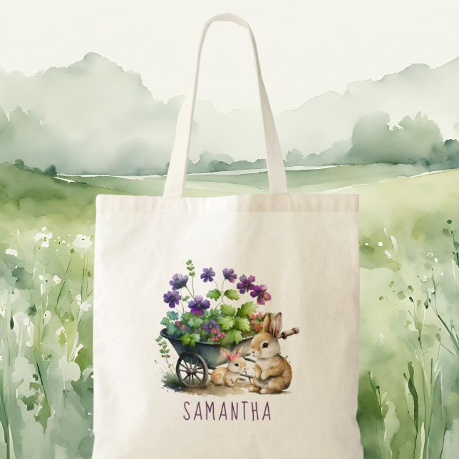 Tote Bag Bunnies Cute Personnalisées Fille Pâques (Personalized Cute Bunnies Girl Easter Tote Bag)