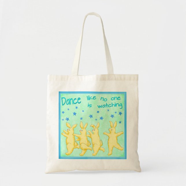 Tote Bag Bunnies Danse comme personne ne regarde vert jaune (Devant)