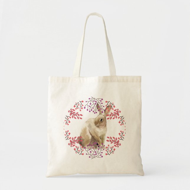 Tote Bag Bunny de Pâques violet fleuri (Devant)