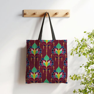 Tote Bag Burgundy and Gold Art Deco Floral Ornament