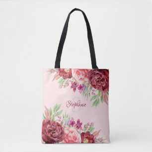 Tote Bag Burgundy Aquarelle Brousse Monogramme Floral