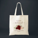 Tote Bag Burgundy & Blush Roses Bridesmaid Wedding Favor<br><div class="desc">These beautiful tote bags are a wonderful way to thank your bridesmaids for being part of your wedding party. They feature a lovely boho chic floral design with a cluster of hand painted watercolor roses in shades of burgundy, red, and blush pink, surrounded by sprigs of eucalyptus leaves and garden...</div>