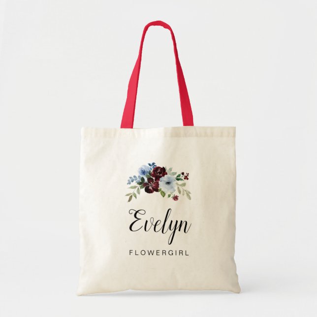 Tote Bag burgundy dusty blue flowergirl (Devant)