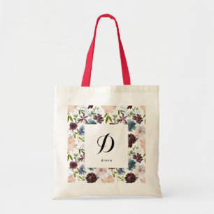 Tote Bag Burgundy Marine Floral Modèle personnalisé Nom ini