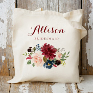 Tote Bag Burgundy Navy bouquet floral bridesmaid