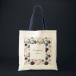 Tote Bag Burgundy Navy Fleurs Personnalisées pour la Mariée<br><div class="desc">Ce sac fourre-tout présente un motif floral aquarelle burgundy et navy avec feuillage vert,  et peut être personnalisé avec votre texte.</div>