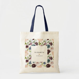 Tote Bag Burgundy Navy Fleurs Personnalisées pour la Mariée