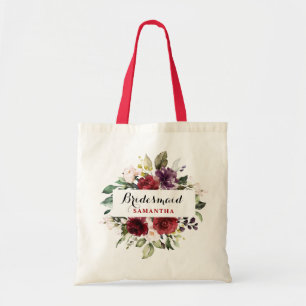 Tote Bag Burgundy Red Navy Floral Boho Bridesmaid cadeau